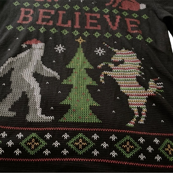 Holiday Sweater, Dec 25 size L, black plus colorful designs. Long sleeves. - Picture 4 of 4